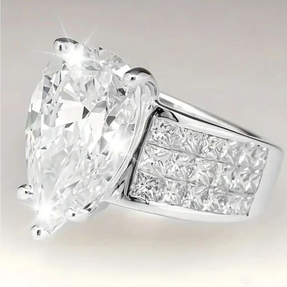 Silver Elegant  Diamond Wedding  Ring Sz 9 - Picture 5 of 8